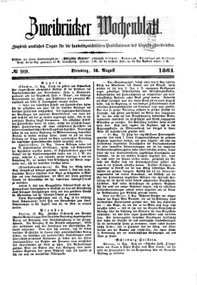 Zweibrücker Wochenblatt Dienstag 16. August 1864