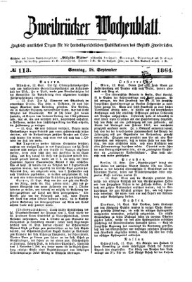 Zweibrücker Wochenblatt Sonntag 18. September 1864