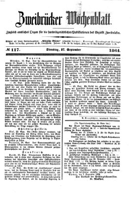 Zweibrücker Wochenblatt Dienstag 27. September 1864