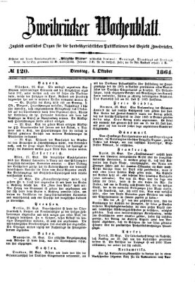 Zweibrücker Wochenblatt Dienstag 4. Oktober 1864