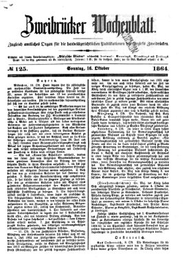 Zweibrücker Wochenblatt Sonntag 16. Oktober 1864
