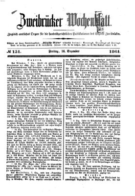 Zweibrücker Wochenblatt Freitag 16. Dezember 1864