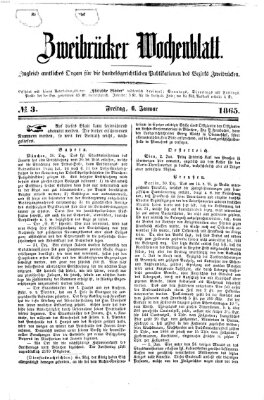 Zweibrücker Wochenblatt Freitag 6. Januar 1865