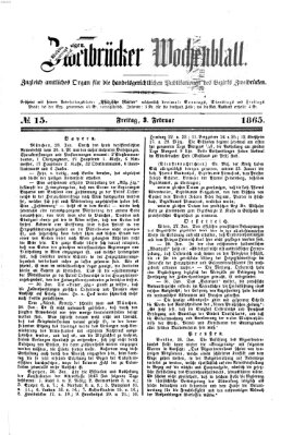 Zweibrücker Wochenblatt Freitag 3. Februar 1865