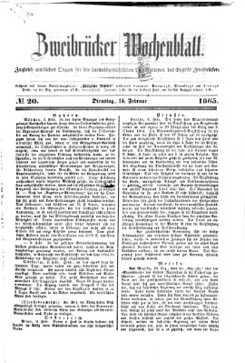 Zweibrücker Wochenblatt Dienstag 14. Februar 1865