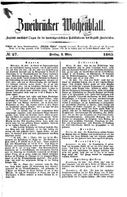 Zweibrücker Wochenblatt Freitag 3. März 1865