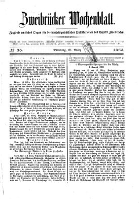 Zweibrücker Wochenblatt Dienstag 21. März 1865