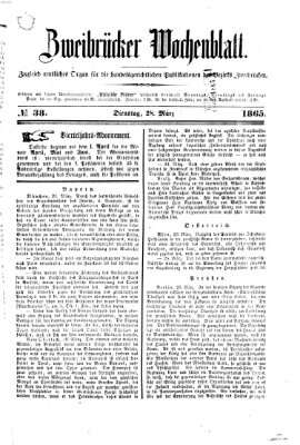 Zweibrücker Wochenblatt Dienstag 28. März 1865