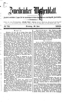 Zweibrücker Wochenblatt Dienstag 20. Juni 1865