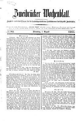 Zweibrücker Wochenblatt Dienstag 1. August 1865