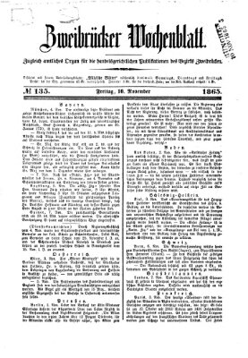 Zweibrücker Wochenblatt Freitag 10. November 1865