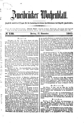 Zweibrücker Wochenblatt Freitag 17. November 1865