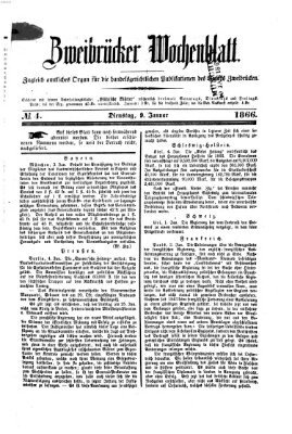 Zweibrücker Wochenblatt Dienstag 9. Januar 1866