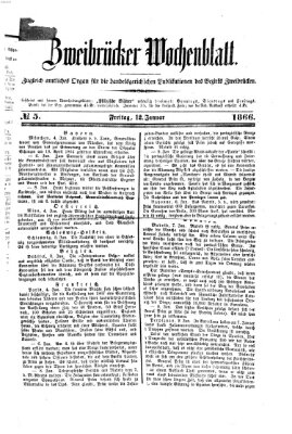 Zweibrücker Wochenblatt Freitag 12. Januar 1866