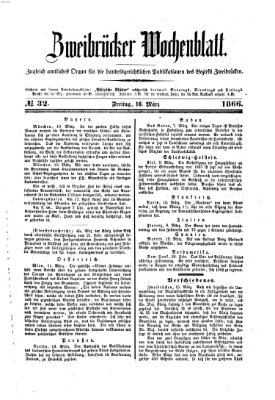 Zweibrücker Wochenblatt Freitag 16. März 1866