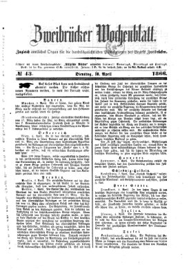 Zweibrücker Wochenblatt Dienstag 10. April 1866