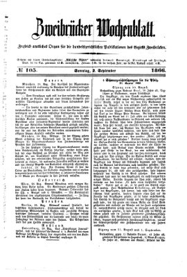 Zweibrücker Wochenblatt Sonntag 2. September 1866
