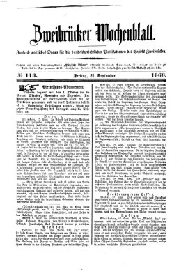 Zweibrücker Wochenblatt Freitag 21. September 1866