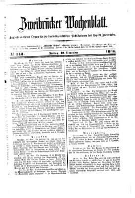 Zweibrücker Wochenblatt Freitag 30. November 1866