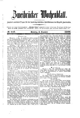 Zweibrücker Wochenblatt Sonntag 9. Dezember 1866