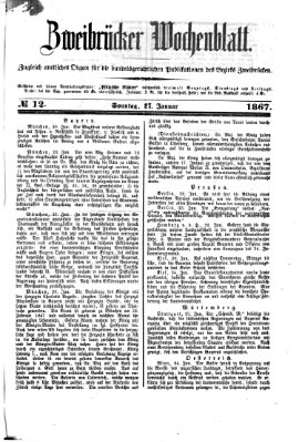 Zweibrücker Wochenblatt Sonntag 27. Januar 1867