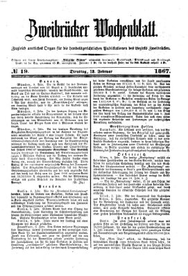 Zweibrücker Wochenblatt Dienstag 12. Februar 1867