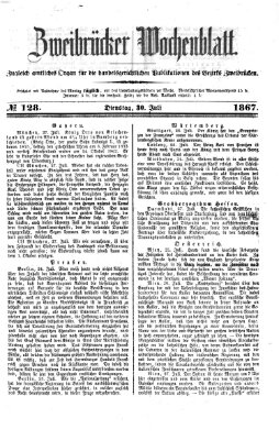 Zweibrücker Wochenblatt Dienstag 30. Juli 1867