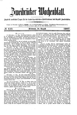 Zweibrücker Wochenblatt Mittwoch 28. August 1867
