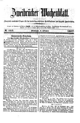 Zweibrücker Wochenblatt Mittwoch 2. Oktober 1867