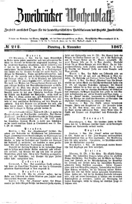 Zweibrücker Wochenblatt Dienstag 5. November 1867