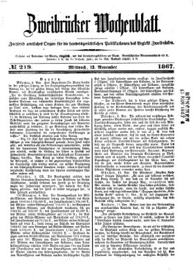 Zweibrücker Wochenblatt Mittwoch 13. November 1867