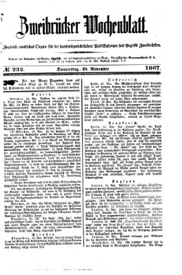 Zweibrücker Wochenblatt Donnerstag 28. November 1867
