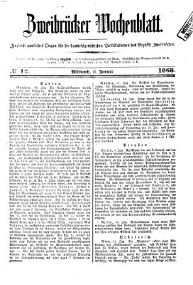 Zweibrücker Wochenblatt Mittwoch 15. Januar 1868
