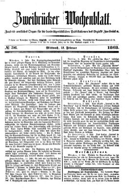 Zweibrücker Wochenblatt Mittwoch 12. Februar 1868