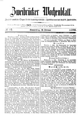 Zweibrücker Wochenblatt Donnerstag 13. Februar 1868
