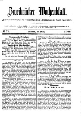 Zweibrücker Wochenblatt Mittwoch 25. März 1868