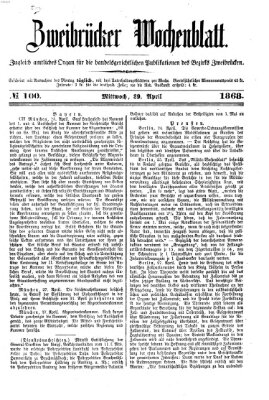 Zweibrücker Wochenblatt Mittwoch 29. April 1868