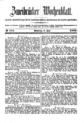 Zweibrücker Wochenblatt Samstag 6. Juni 1868