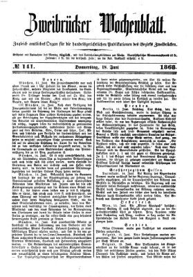 Zweibrücker Wochenblatt Donnerstag 18. Juni 1868