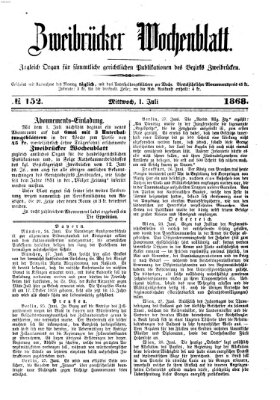 Zweibrücker Wochenblatt Mittwoch 1. Juli 1868