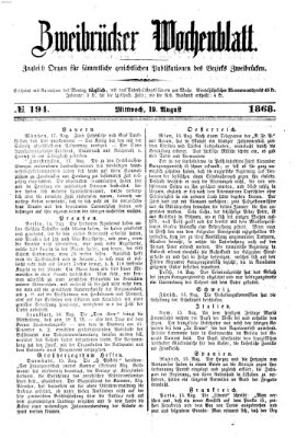 Zweibrücker Wochenblatt Mittwoch 19. August 1868