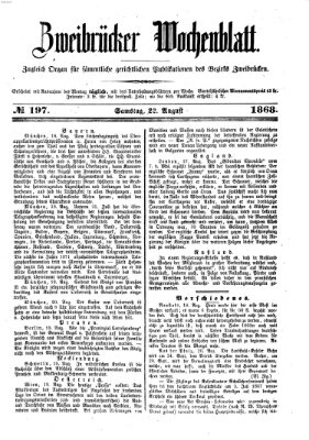 Zweibrücker Wochenblatt Samstag 22. August 1868