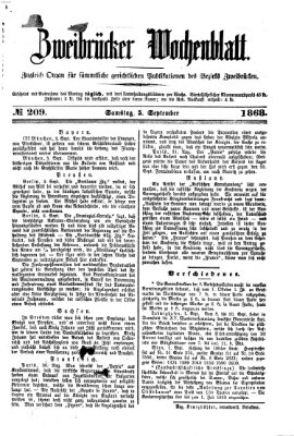 Zweibrücker Wochenblatt Samstag 5. September 1868