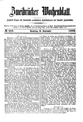 Zweibrücker Wochenblatt Samstag 19. September 1868