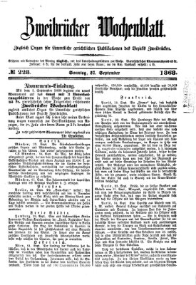 Zweibrücker Wochenblatt Sonntag 27. September 1868