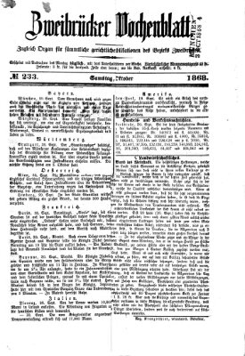 Zweibrücker Wochenblatt Samstag 3. Oktober 1868