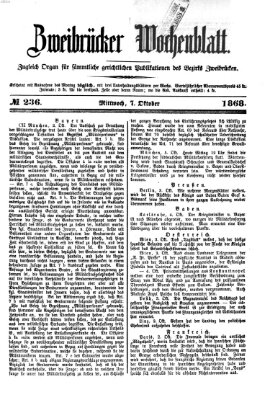 Zweibrücker Wochenblatt Mittwoch 7. Oktober 1868