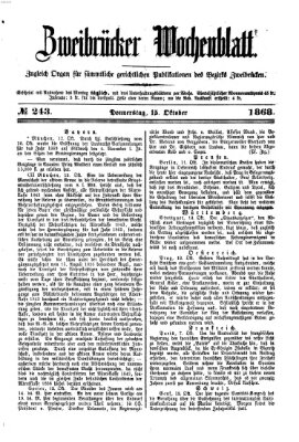 Zweibrücker Wochenblatt Donnerstag 15. Oktober 1868