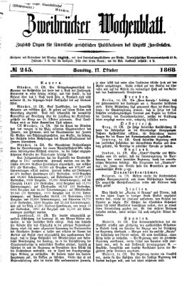 Zweibrücker Wochenblatt Samstag 17. Oktober 1868