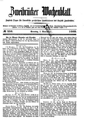 Zweibrücker Wochenblatt Sonntag 1. November 1868